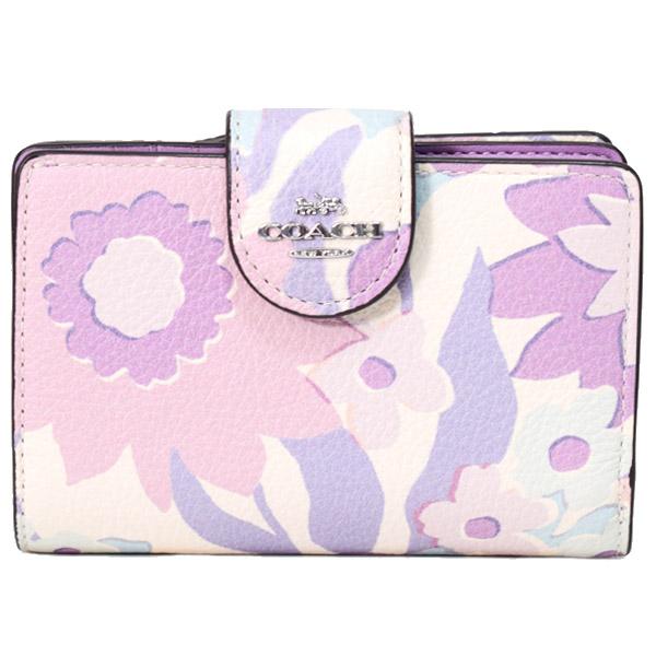COACH コーチ 財布 レザー 花柄 フローラル プリント ミディアム