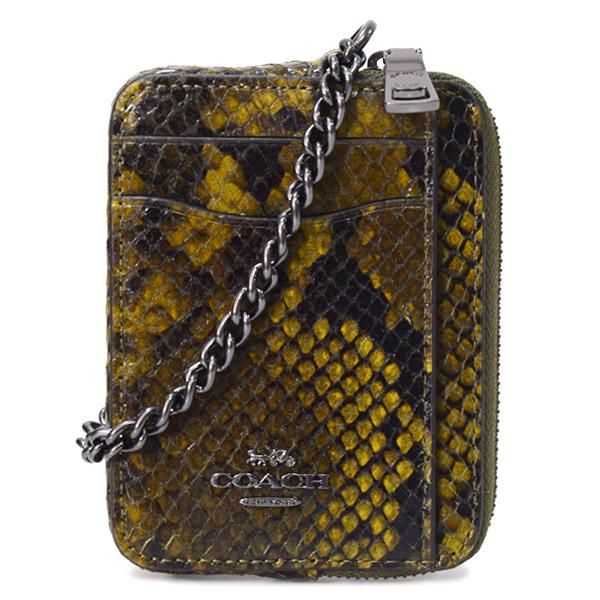 コーチ カードケース COACH パイソン レザー アニマル スネーク チェーン ロゴ ジップ カードケース カードポーチ 定期入れ 名刺入れ ケース オリーブマルチ CCO20 COACH（コーチ） カードケース パイソン レザー アニマル スネーク