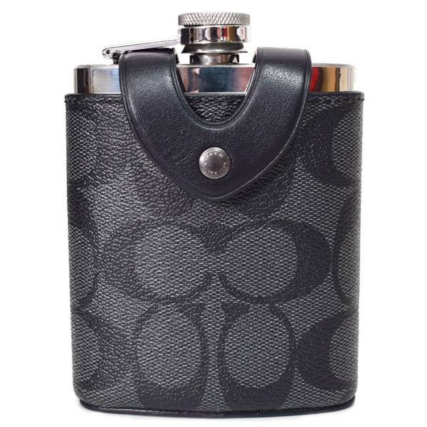 コーチ 水筒 COACH コーティングキャンバス レザー シグネチャー ウイスキー ボトル ヒップフラスコ スキットル ウォーターボトル 水筒 チャコール CE786 COACH（コーチ） 水筒 コーティングキャンバス レザー シグネチャー