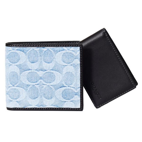COACH（コーチ） メンズ 財布 デニム レザー シグネチャー コンパクト