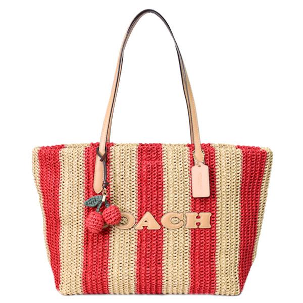 COACH ストライプ柄 ストロー トートバッグ COACH（コーチ） バッグ かごバッグ ストロー レザー ストライプ