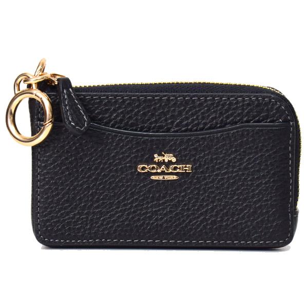 COACH コーチ コインケース ぺブルレザー キーリング付き L字 ジップ 