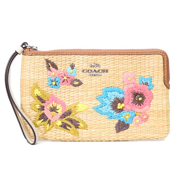 COACH（コーチ） マルチポーチ ストロー レザー 刺〓 フローラル 花柄
