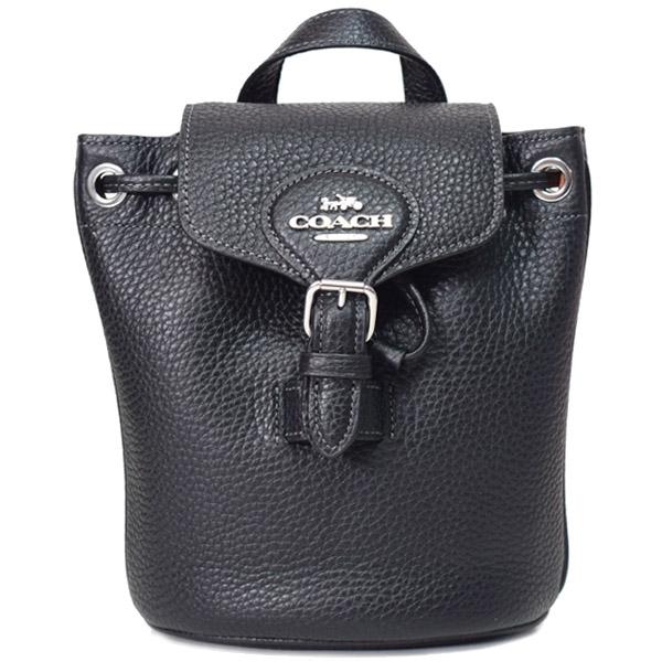 (美品) COACH コーチ　CL408 ロゴ　リュック　ディバッグ　レザー　黒 COACH コーチ バッグ ぺブルレザー アメリア ロゴ