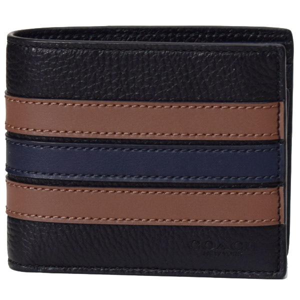 【新品】コーチCOACH メンズレザーストライプ二つ折り財布　IDケース付 コーチ 財布 メンズ 二つ折り coach コーチファクトリー