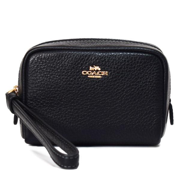 コーチ マルチポーチ COACH ペブルレザー スクエア ポーチ ミニ ジップ リストレット 小物入れ ポーチ ブラック CW906 COACH（コーチ） マルチポーチ ペブルレザー スクエア ポーチ ミニ