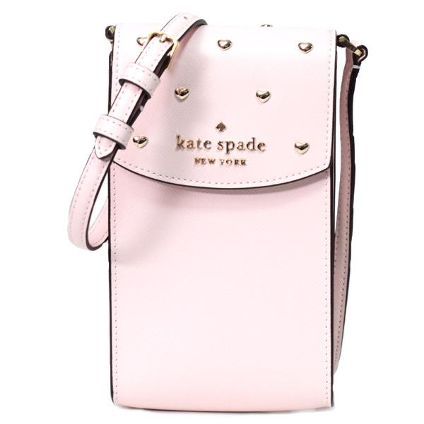 ケイトスペード スマホショルダー katespade バッグ レザー ステイシー ハート スタッズ フラップ フォン ポーチ クロスボディ ショルダー  ライトローズ KA529