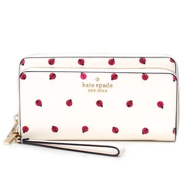 ケイトスペード 長財布 katespade レザー ステイシー てんとう虫 ロゴ ラージ キャリーオール リストレット ダブルジップ アラウンド  クリームマルチ KB495