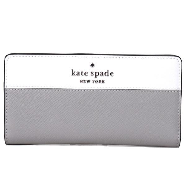 ケイトスペード 長財布 katespade サフィアーノレザー ステイシー カラーブロック ロゴ ラージ スリム バイフォールド 二つ折り カードケース 財布 ニムバスグレー WLR00122 kate spade NEW YORK（ケイト・スペード ニューヨーク） ケイト