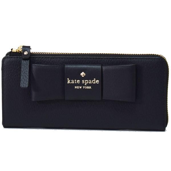 新品未使用　kate spade 黒 レザー 長財布 kate spade ケイトスペード ブラック レザー長財布 リボン付き 【公式