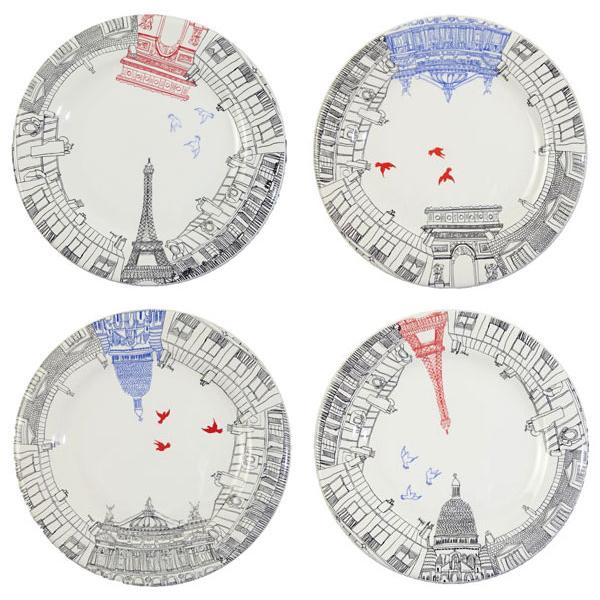 （新品未使用)ジアン「サ.セ・パリ」パリの風景デザート皿二枚22cm ジアン サ・セ・パリ デザートプレート22cm 絵柄違い4枚セット