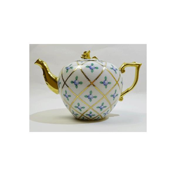 ヘレンド（HEREND） セーブル風金彩小薔薇 ティーポット(ブルー