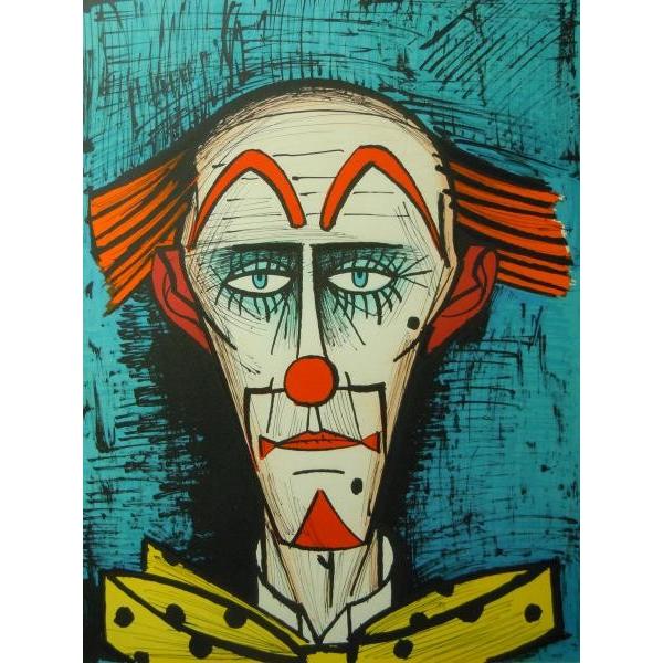 ベルナール・ビュッフェ 青い背景のピエロ 人物画 リトグラフ ベルナール・ビュッフェ 青い背景のピエロ 人物画 リトグラフ