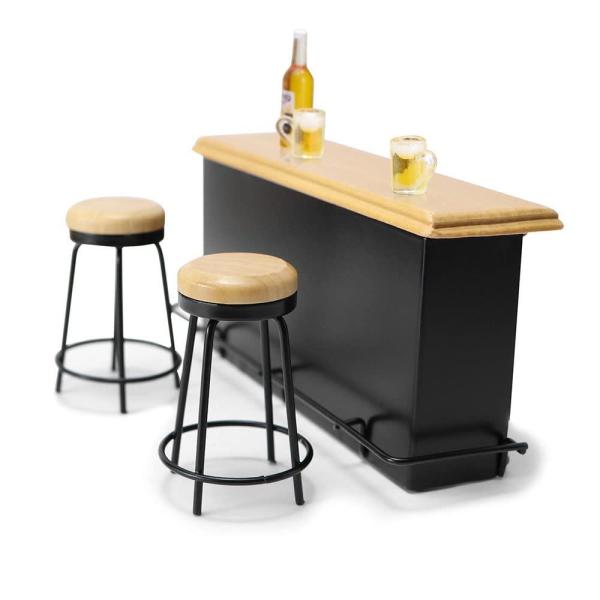 ドールハウス家具 メタルバーテーブル&チェア 木製トップパブセット 1 