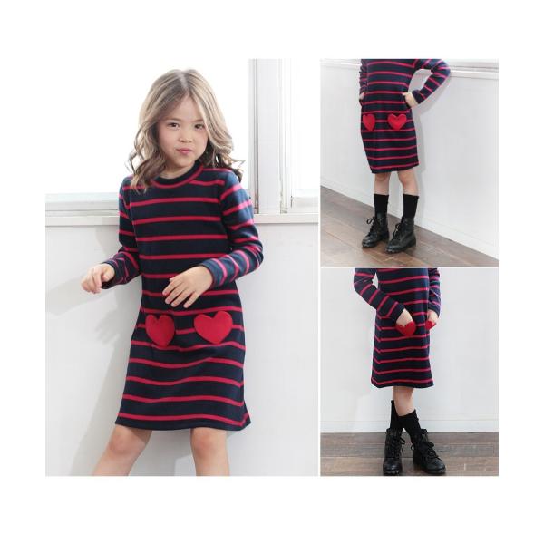 ワンピース 長袖 女の子 キッズ ボーダー あったか シンプル 可愛い カジュアル 秋 冬 レッド 赤 紺 黒 Buyee Buyee 日本の通販商品 オークションの代理入札 代理購入