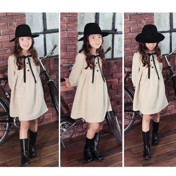 ワンピース 長袖 女の子 子供服 キッズ 可愛い 無地 おしゃれ お出かけ 大人っぽい リボン ナチュラル 春 秋 冬 ベージュ Buyee Buyee Japanese Proxy Service Buy From Japan Bot Online