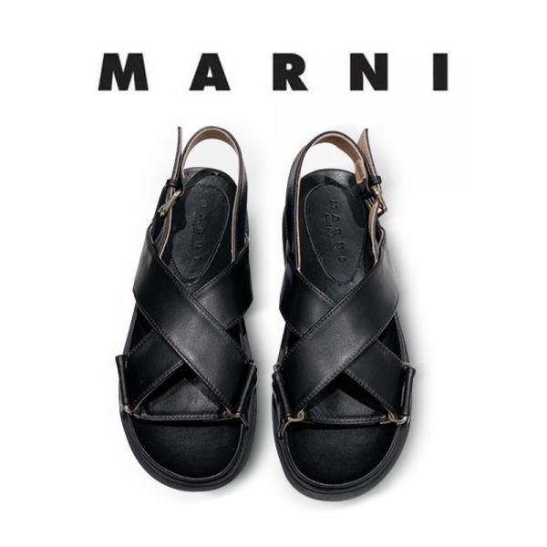 Marni フスベット レザーサンダル MARNI(マルニ) ブラック レザー製 フスベット サンダル シューズ