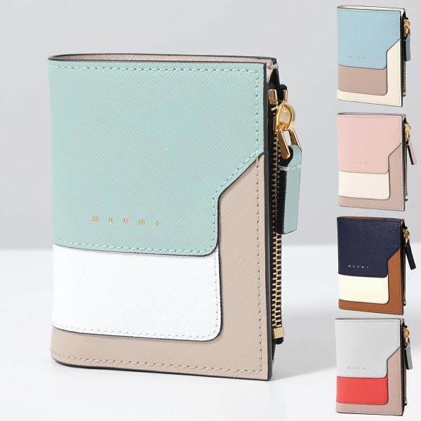 【ほぼ未使用】MARNI 二つ折り財布 バイカラー サフィアーノ ミニ財布 ほぼ未使用】MARNI 二つ折り財布 ミニ財布 バイカラー サフィアーノ