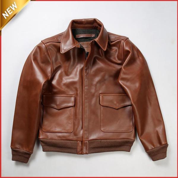 【レザーフライトジャケット☆A2タイプ】ライナーボア脱着可☆短丈☆牛革☆Mこげ茶 A2フライトジャケット ジャケット 革ジャン オイルワックス加工 革