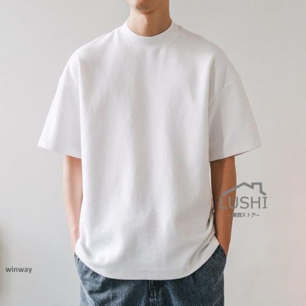 Tシャツ メンズ ス 半袖 綿100％ 無地 インナー ビジネス 通勤 ワイルド ジャケット 襟高