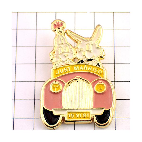 ピンバッジ・ハネムーン新婚ウサギのカップル車ピンク色 JUST-MARRIED