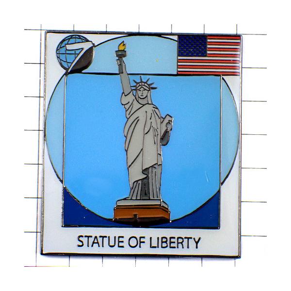 ピンバッジ・自由の女神像ニューヨーク州アメリカ国旗/USA新世界七