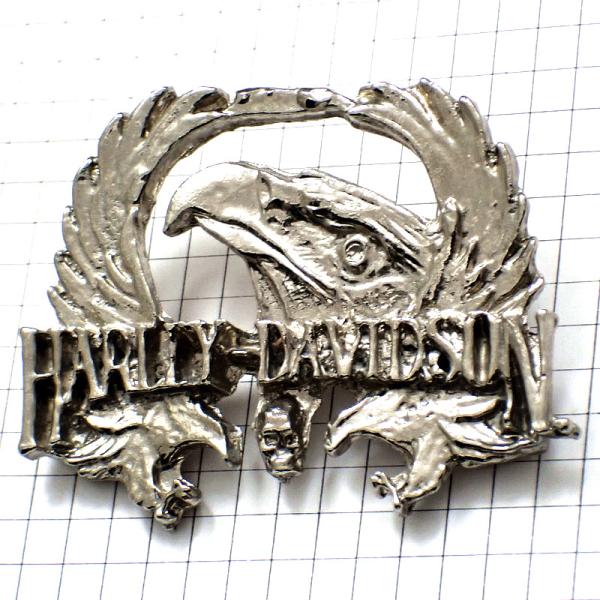 ピンバッジ・ハーレーダビッドソン二輪バイク鷲イーグル銀色ピューター