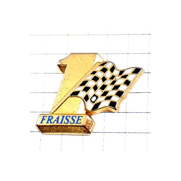 ピンバッジ・チェッカーフラッグF1車レース白黒の旗ゴールド金色