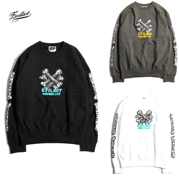 ☆セールプライス!! EVILACT(イーブルアクト) WC BONE SWEAT SHIRTS (ブラック・ホワイト・オリーブ) pinsstore_bone