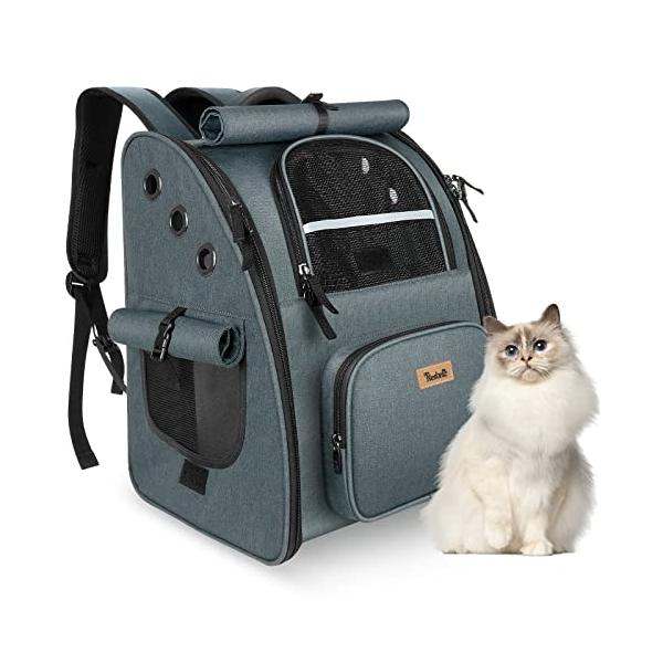 Tresbro 猫 リュック ペット 第二世代アップグレード版ロック式ファスナー・3面カーテン付きの ペットキャリー 犬 通気性 猫 きゃりーバ