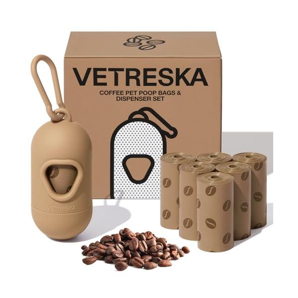 VETRESKA ペット用ウンチ処理袋 うんちが臭わない袋 コーヒーの香り 105枚入 袋ケース付き 詰め替えロール 防臭袋 猫 トイレ 袋 生