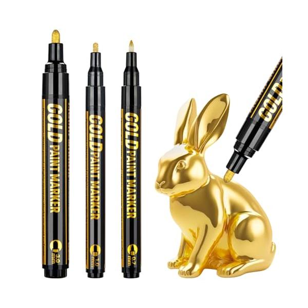 AKARUED 金メッキ 補修ペン メッキペン 3本セット 0.7mm/1mm/2mm メッキ メッキ剥がれ補修 鏡面効果 強光沢 防水 模型/金属/ガラス対応 DIYクラフト用