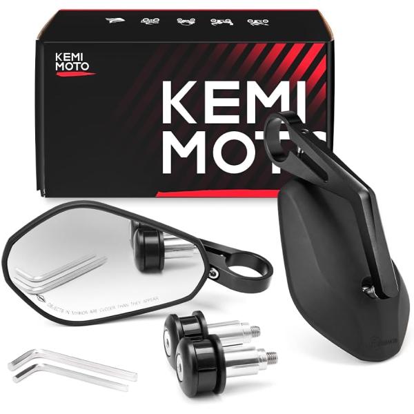 Motone Customs バーエンドミラー 左右セット ブラック80mm KEMIMOTO バーエンドミラー バイク用 ミラー オートバイミラー CNC加工