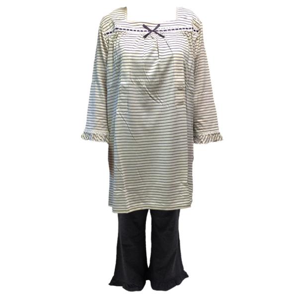 妊産婦さんがゆったりとリラックスできるフリーサイズのナイティです。流行を選ばないスタンダードなボーダー柄。授乳口付きの七部袖パジャマ・おなかまわりゆったりパンツの２点セットです。ズボンのウエストゴムにはボタンホール付きで、サイズ調整も簡単で...