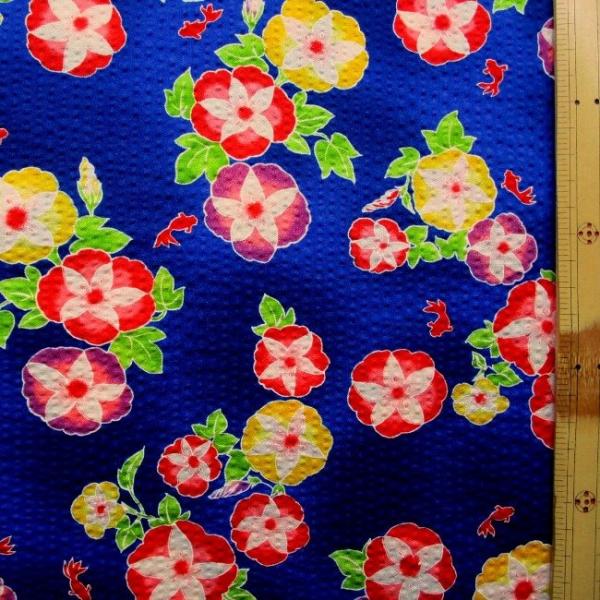 ◇ リップル生地 （ サッカー生地 ) 朝顔 花紺系 生地幅−約108cm（ 綿