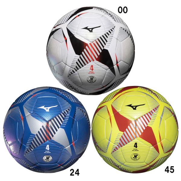 MIZUNO サッカーボール (4号球/JFA検定球) ジュニアより真球度の高いサーマルボンディング製法ボール。JFA検定球■サイズ：4号球■カラー00：ホワイト24：ブルー45：イエロー■素材：合成皮革■原産国：インドネシア製