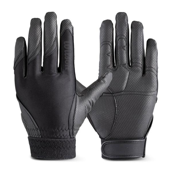 Wilson　守備用手袋 (左手用) 高校野球対応ヒラ側表裏両面、指甲側にもすべらない素材を採用し、グラブに吸いつくフィーリングを実現。衝撃吸収パッド入り。■守備用グラブ（片手用）■カラー：ブラック/WB5751001L■サイズ：JM(17...