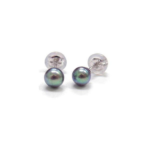 アコヤ黒真珠 ベビーパールピアス イヤリング 4.5-5ｍｍ ラウンド K14WG K18YG SV ブラック(染め)  直結 ユニセックス