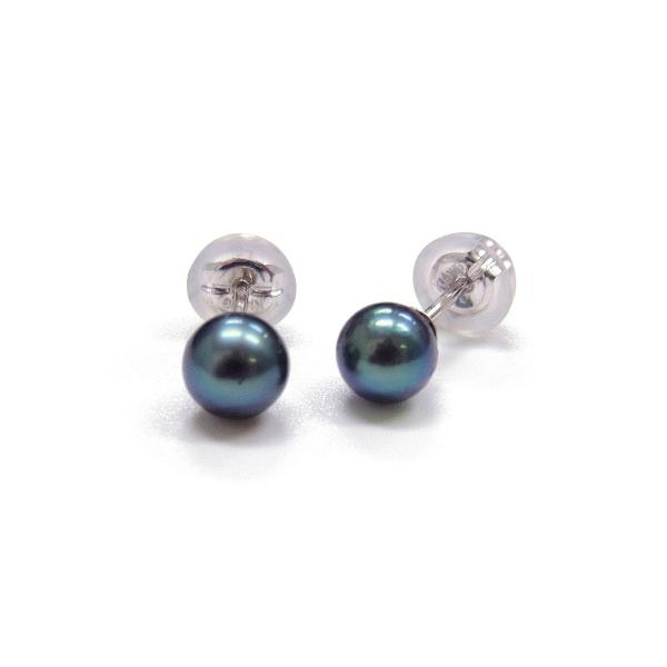 アコヤ黒真珠 ベビーパールピアス イヤリング 5-5.5ｍｍ ラウンド K14WG K18YG SV ブラック(染め)  直結 ユニセックス