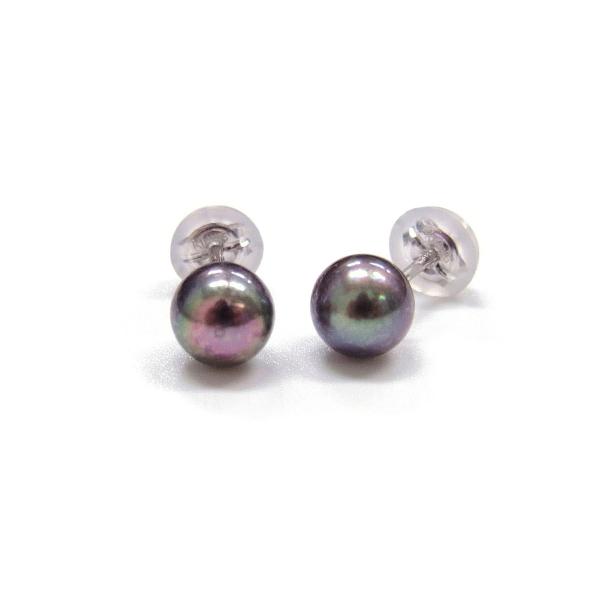 アコヤ黒真珠 ベビーパールピアス イヤリング 5.5-6ｍｍ ラウンド K14WG K18YG SV ブラック(染め)  直結 ユニセックス