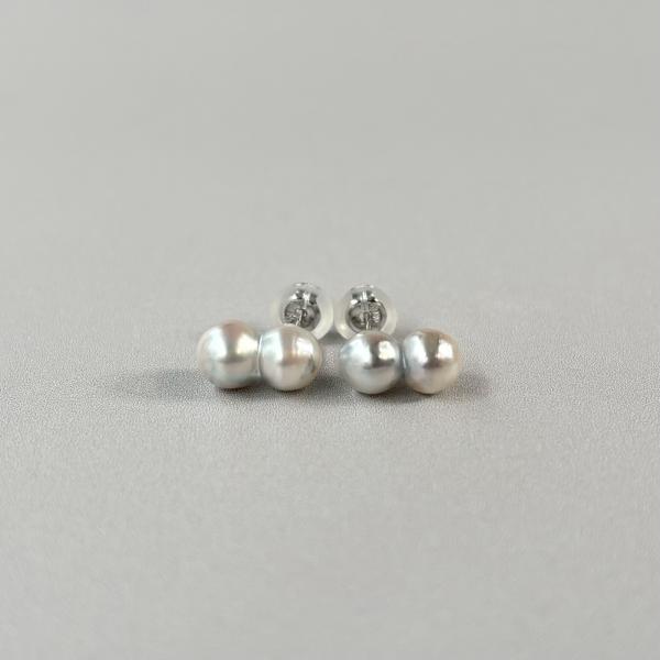 アコヤ真珠 ツインパールピアス 5-6ｍｍ ナチュラルグレー 無調色 K14WG 14金 直結ピアス