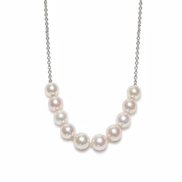 アコヤ真珠 パールネックレス 10連 5.5-6ｍｍ ホワイト ラウンド シルバー製 45cm