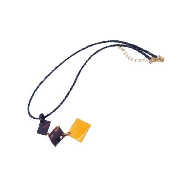 本べっ甲 ネックレス スピネルチェーン スクエアタイプ 白甲 ツーカラー メリハリ インパクト Yライン (N-142)