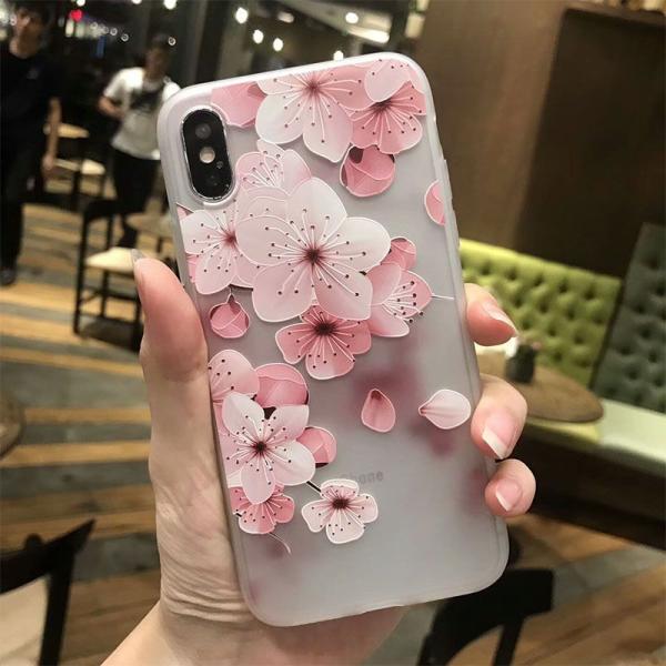 iPhone Xs ソフトシリコンケース 桜 花 デザイン カバー 3D 立体 X 8 7 6s Plus SE メール便なら送料無料