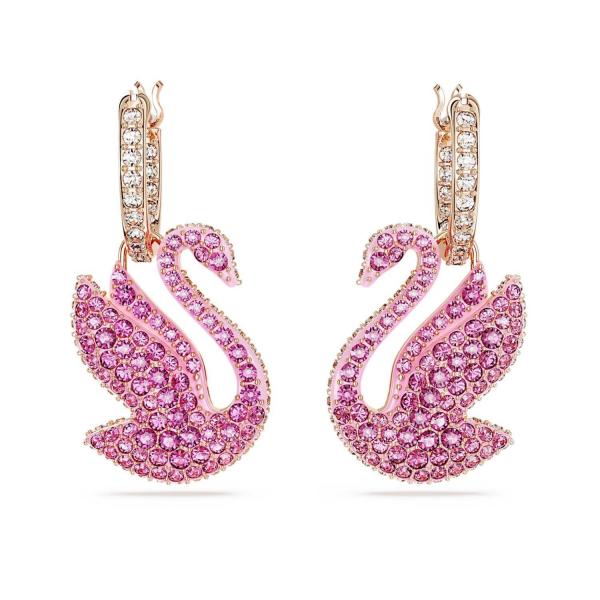 スワロフスキー Swan ドロップピアス パヴェ, スワン, ピンク SWAROVSKI スワロフスキー Swarovski ピンク Iconic Swan