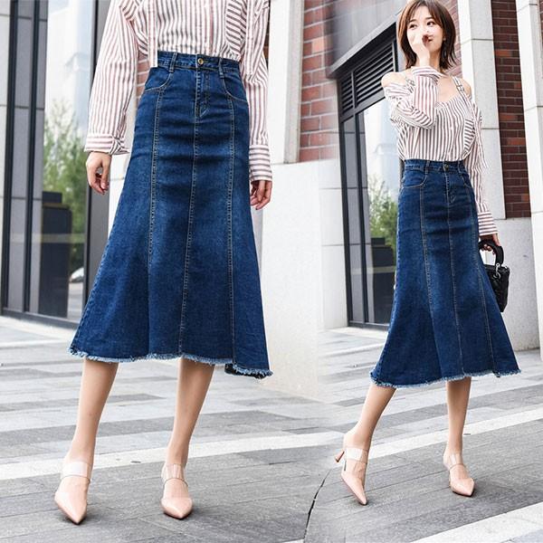 デニムスカート レディース マーメイドスカート ミモレ丈 ロング