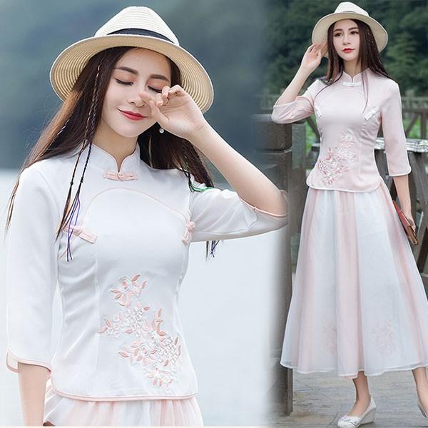 レディース 中華服 チャイナドレス 7分袖 トップス シフォン スカート 2点セット チャイナ服 パーティー コスプレ 衣装 イベント 中華ドレス Prts2244 プラネタルーム 通販 Yahoo ショッピング