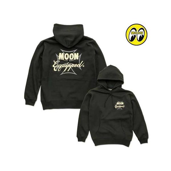 ムーンアイズ パーカー メンズ おしゃれ かっこいい アメカジ バイク 車 冬 秋 裏起毛 アメリカン MOONEYES アイアンクロスライン プルオーバーフーディー