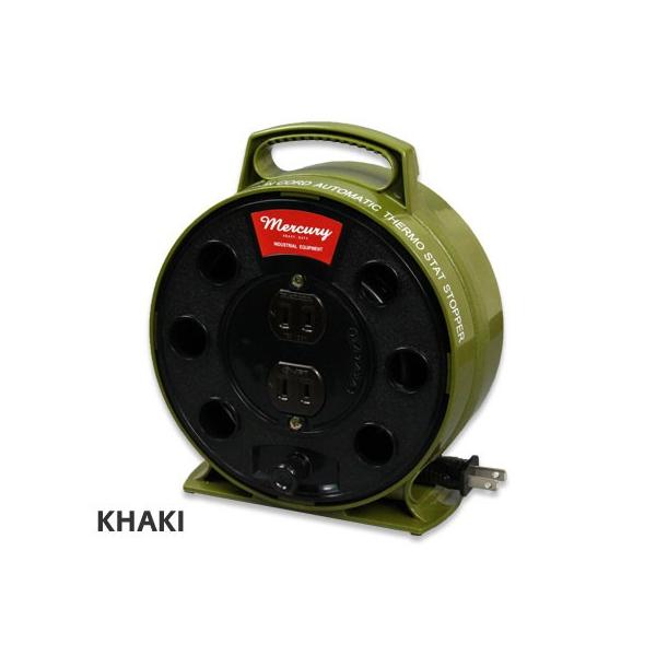 マーキュリー 雑貨 延長コード ドラム コンセント コードリール 電源タップ おしゃれ かっこいい アウトドア  リーラー 5m カーキ