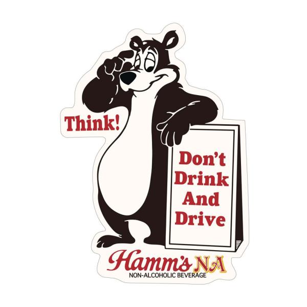 アメリカンな企業系キャラクターステッカーになります。アメリカ、ミネソタ州でスタートしたビールブランド、Hamm's。「The Bear」と名付けられたクマのキャラクターが「飲んだら乗るな」とのことです♪屋外でも使用可能なビニール製ステッカー...